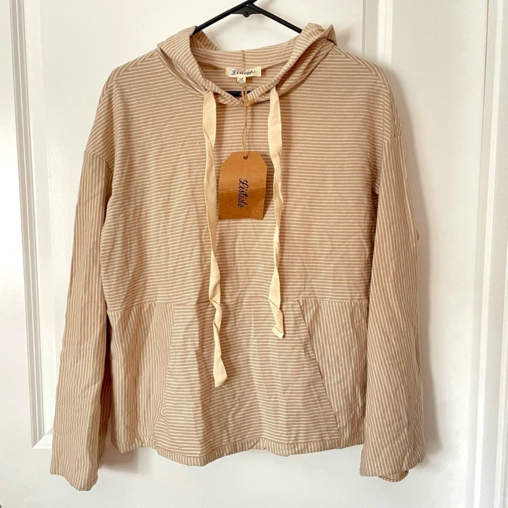 NEW Listicle Striped Hooded Shirt Womens L